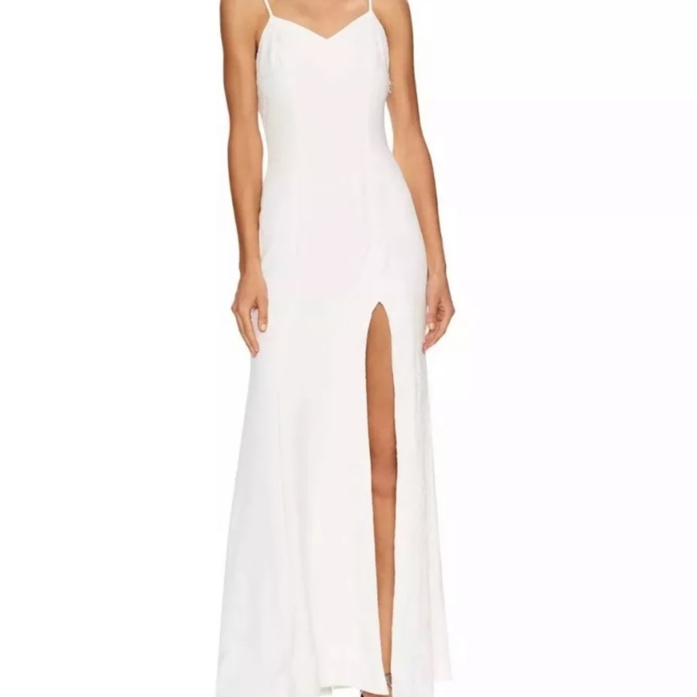 ✈️NWOT Fame Low Back Slit Slip Wedding coastal minimalist crepe spaghetti strap